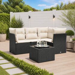 Comfort-Focused 5-Piece Black Poly Rattan Sofa Set