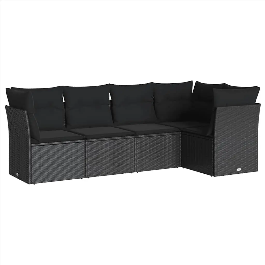 Garden Sofa Set 5 Piece Outdoor Furniture Patio Lounge Black Poly Rattan