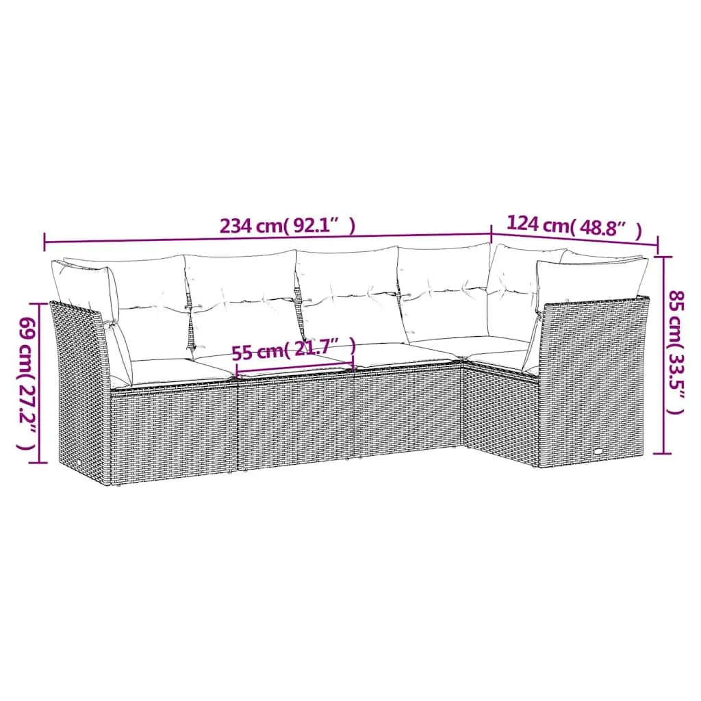 Garden Sofa Set 5 Piece Outdoor Furniture Patio Lounge Black Poly Rattan