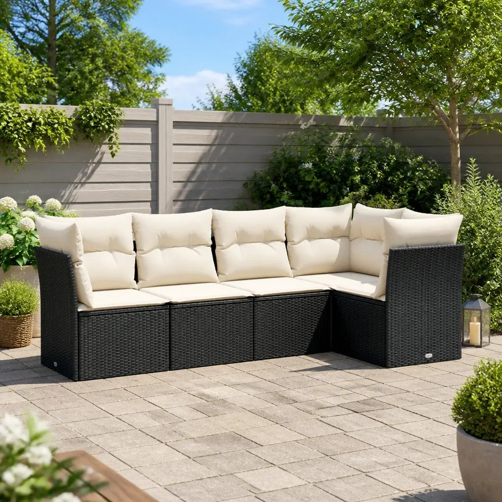Outdoor Garden Sofa Set 5 Piece Black Poly Rattan Patio Furniture