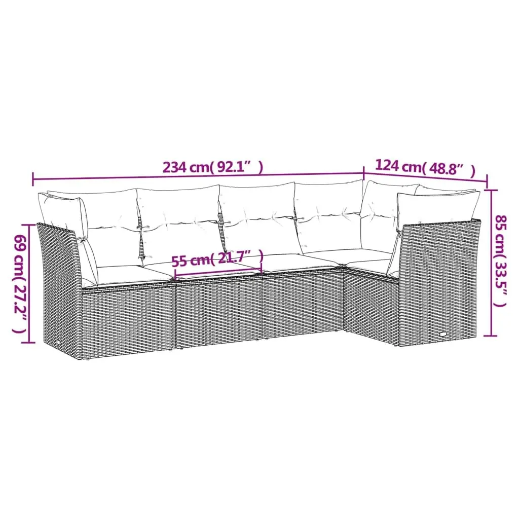 5 Piece Garden Sofa Set Outdoor Patio Furniture Beige Poly Rattan with Cushions