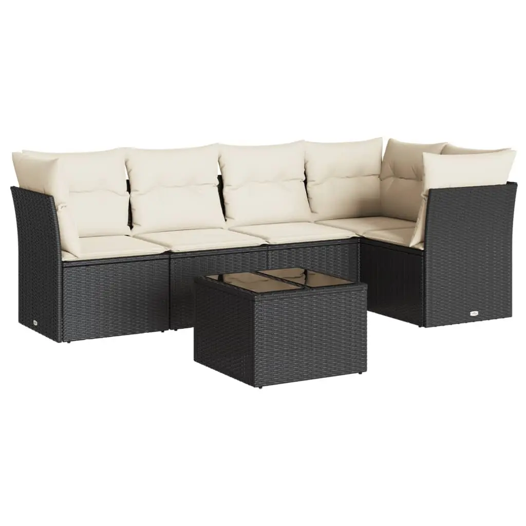 Garden Sofa Set Outdoor Furniture 6 Piece Modular Black Poly Rattan with Cushions