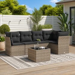 Comfortable and Practical 6-Piece Grey Garden Sofa Set