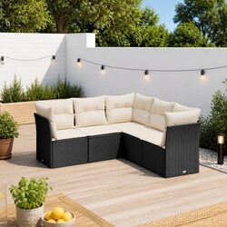 Comfortable 5-Piece Black Rattan Sofa Set with Storage