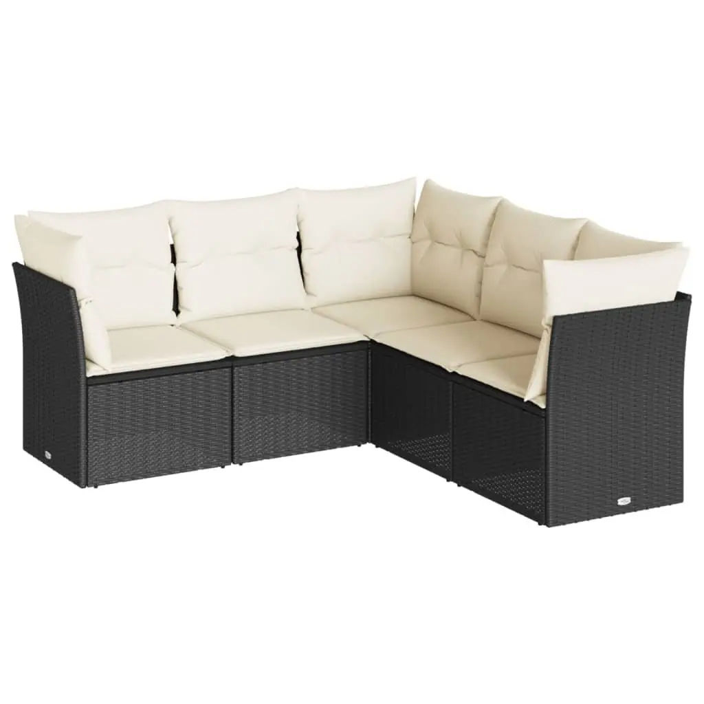 Garden Sofa Set 5 Piece Outdoor Furniture Modular Black Poly Rattan Patio Lounge