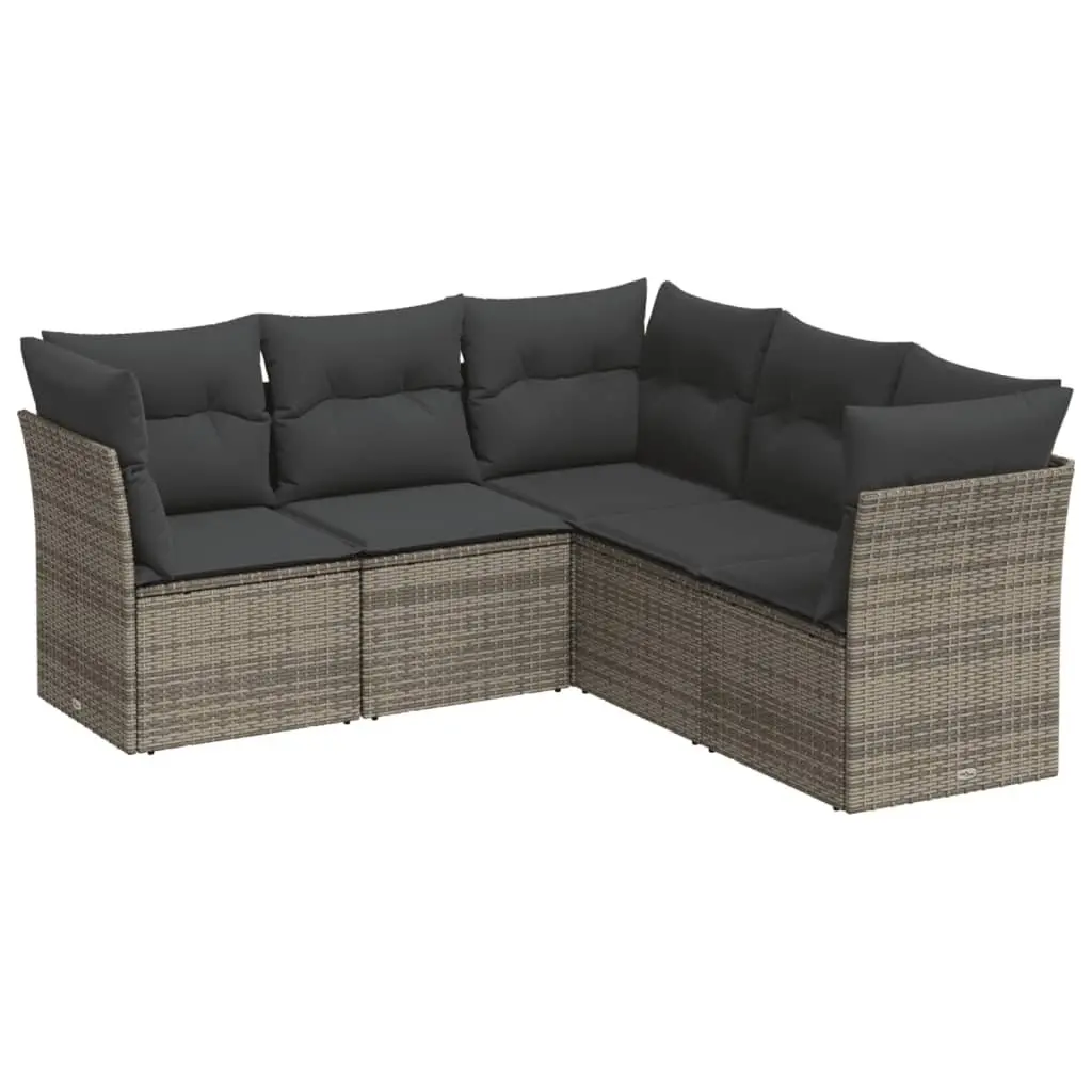 Garden Sofa Set 5 Piece Outdoor Furniture Grey Poly Rattan with Cushions