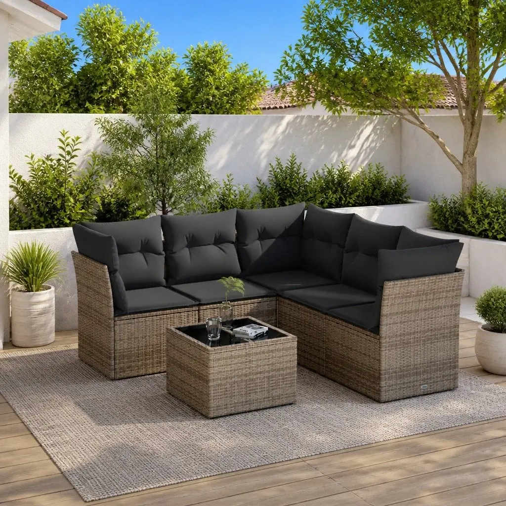 6 Piece Garden Sofa Set Grey Poly Rattan Outdoor Furniture with Cushions