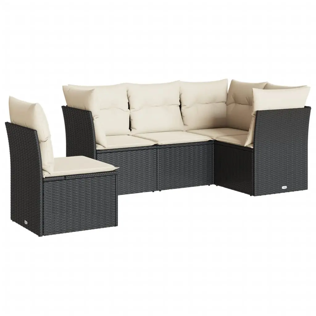 Garden Sofa Set Modular Outdoor Furniture 5 Piece Black Poly Rattan