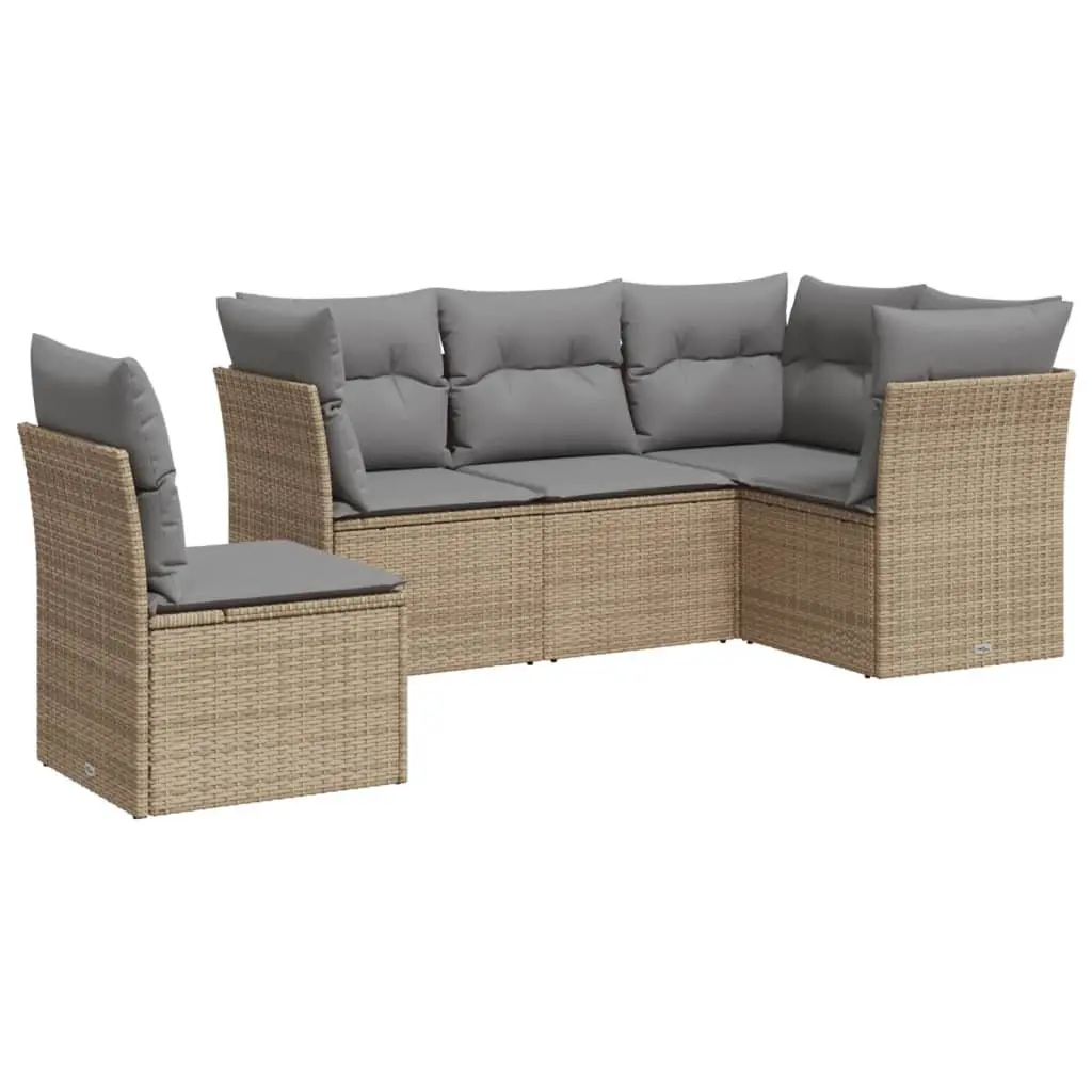 5 Piece Garden Sofa Set Outdoor Patio Furniture Beige Poly Rattan