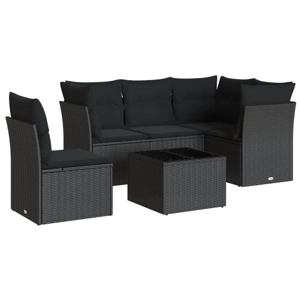 Garden Sofa Set 6 Piece Outdoor Furniture Black Poly Rattan with Storage