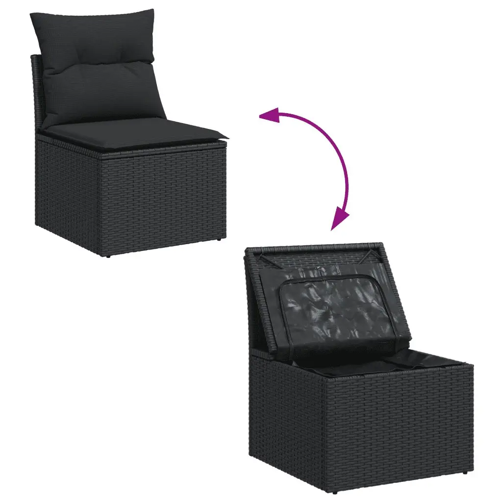 Garden Sofa Set 6 Piece Outdoor Furniture Black Poly Rattan with Storage