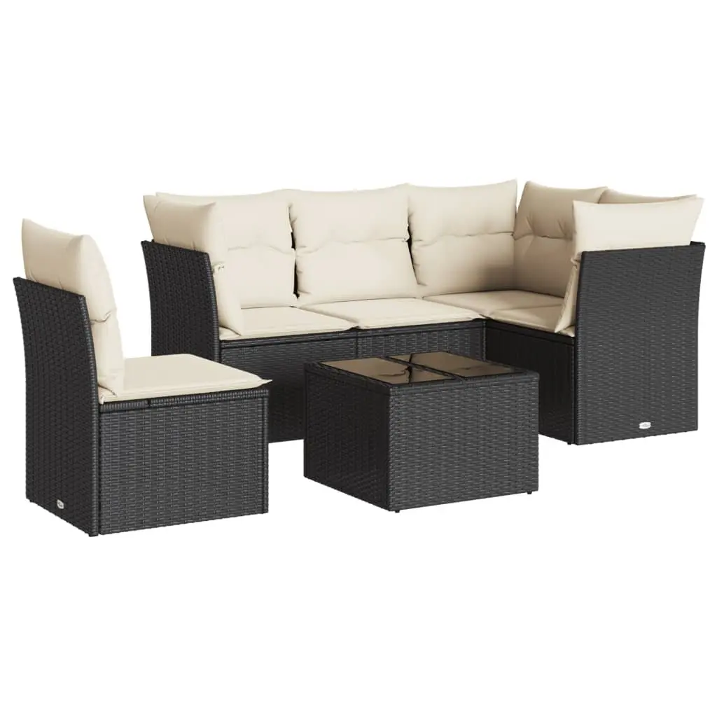 Garden Sofa Set Outdoor Furniture 6 Piece Modular Black Poly Rattan