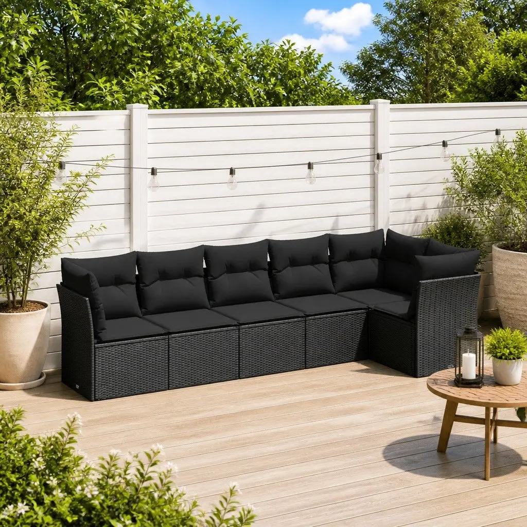 Black Outdoor Patio Furniture Set Modular Garden Sofa 6 Piece with Storage and Removable Cushions