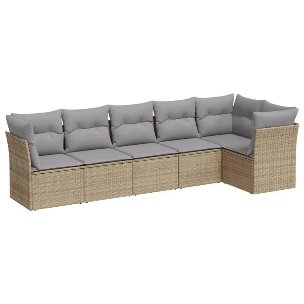 Garden Sofa Set 6 Piece Outdoor Furniture Beige Poly Rattan Patio Seating