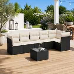 Reliable 7 Piece Black Rattan Sofa Set for Outdoors