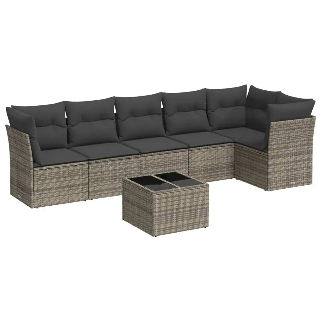 Garden Sofa Set Modular Outdoor Furniture 7 Piece Grey Poly Rattan with Storage