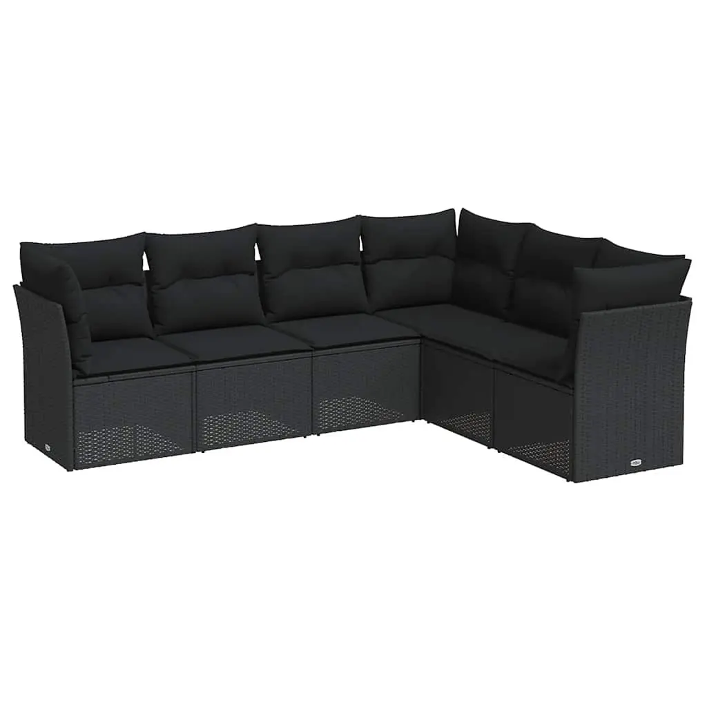 6 Piece Garden Sofa Set Modular Outdoor Furniture Black Poly Rattan with Cushions
