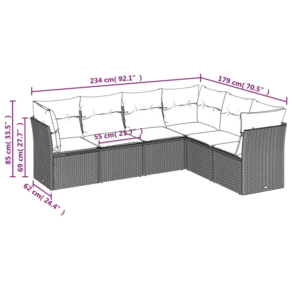 Garden Sofa Set Modular Outdoor Furniture 6 Piece Grey Poly Rattan Patio Seating