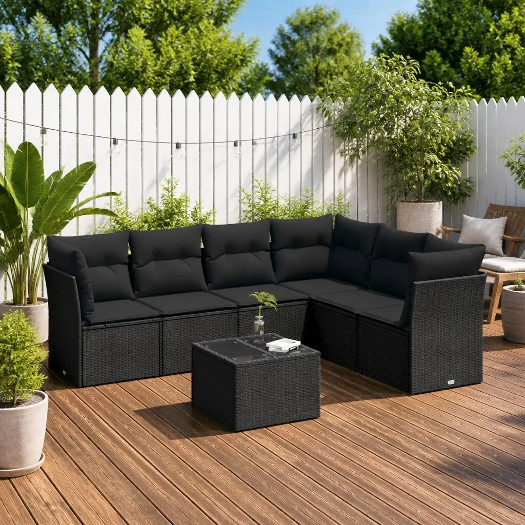 7 Piece Garden Sofa Set Outdoor Furniture Black Modular Cushions Storage