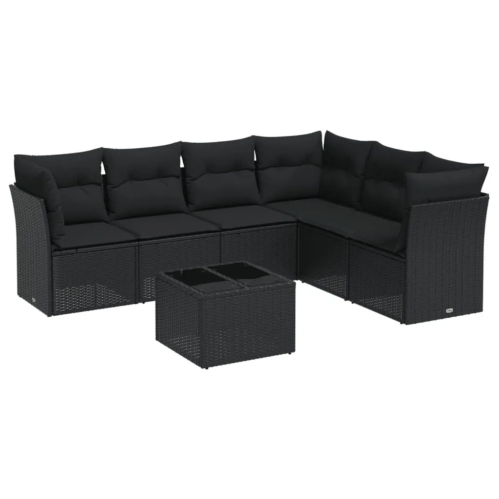 7 Piece Garden Sofa Set Outdoor Furniture Black Modular Cushions Storage