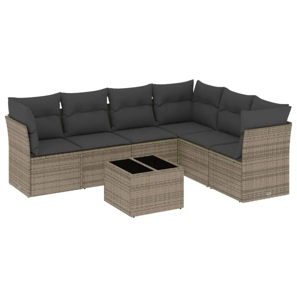 Garden Sofa Set 7 Piece Outdoor Furniture Modular Grey Poly Rattan