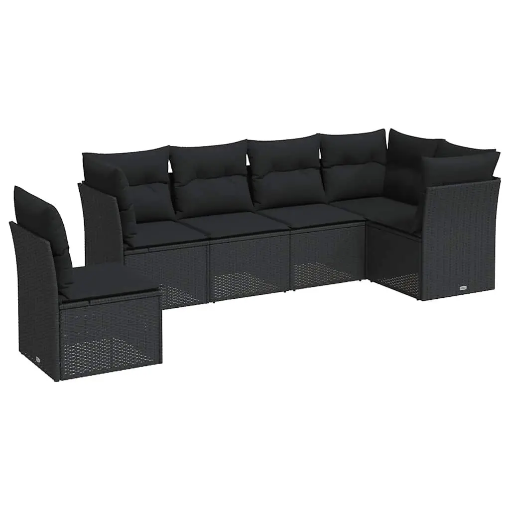 6 Piece Garden Sofa Set Outdoor Furniture Patio Seating Black Poly Rattan