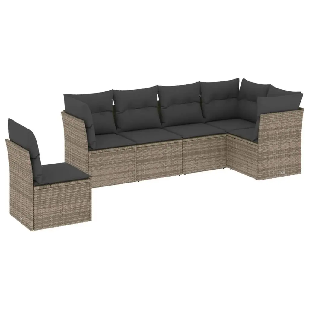Garden Sofa Set 6 Piece Outdoor Furniture Grey Poly Rattan Modular Patio Seating