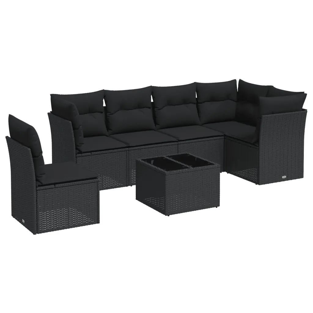 7 Piece Garden Sofa Set Outdoor Furniture Black Poly Rattan with Cushions