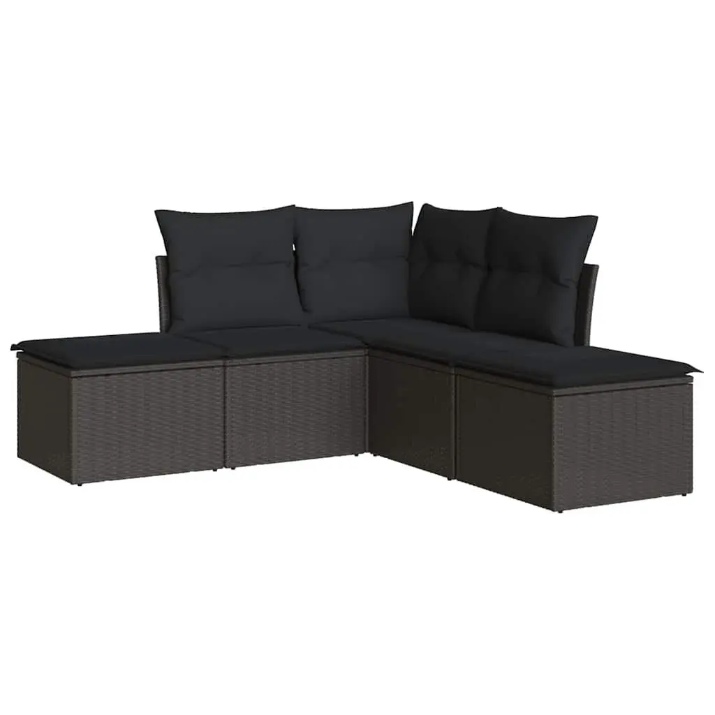 Garden Sofa Set 5 Piece Outdoor Furniture Black Poly Rattan Patio Seating
