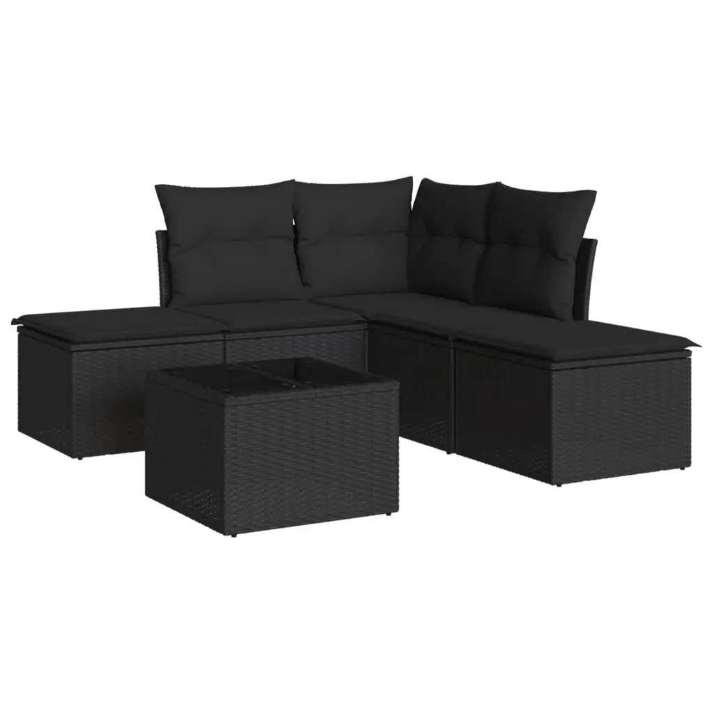 Garden Sofa Set Outdoor Furniture 6 Piece Modular Black Poly Rattan with Cushions