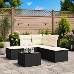 Reliable 6-Piece Black Rattan Garden Sofa Set for Relaxation
