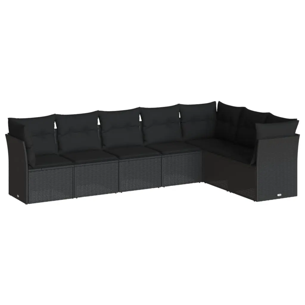 Garden Sofa Set Modular Outdoor Furniture 7 Piece Black Poly Rattan