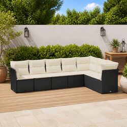 Reliable 7 Piece Black Garden Sofa Set for Outdoor Use