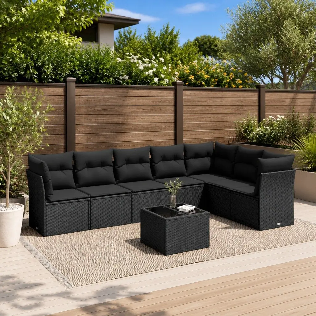 Garden Sofa Set 8 Piece Outdoor Furniture Black Poly Rattan Modular