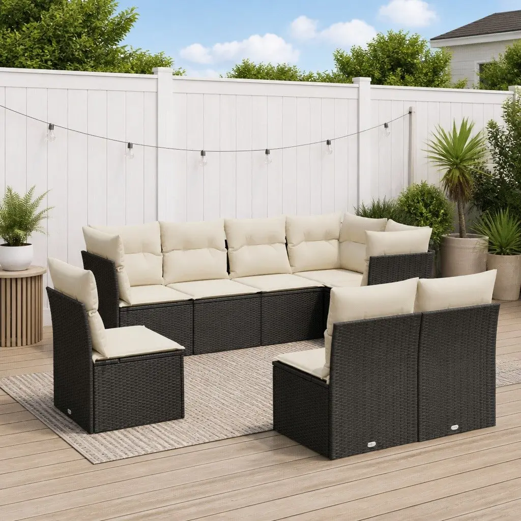 Garden Sofa Set 8 Piece Outdoor Furniture Black Poly Rattan Patio Lounge Modular