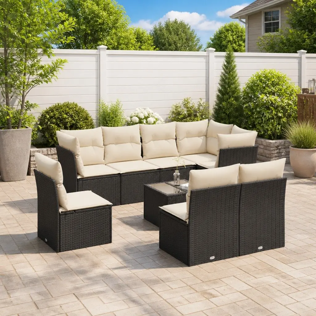 Garden Sofa Set 9 Piece Outdoor Furniture Modular Black Poly Rattan