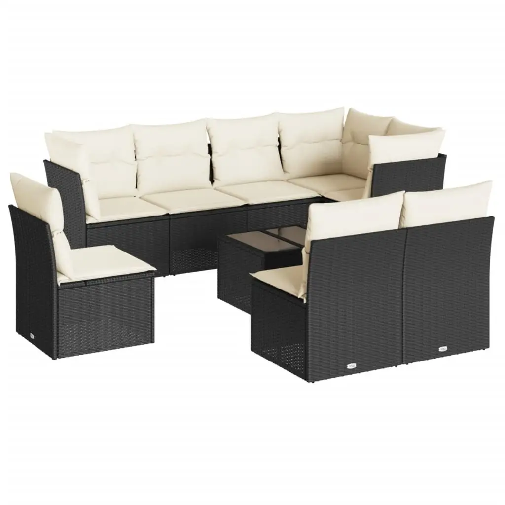 Garden Sofa Set 9 Piece Outdoor Furniture Modular Black Poly Rattan