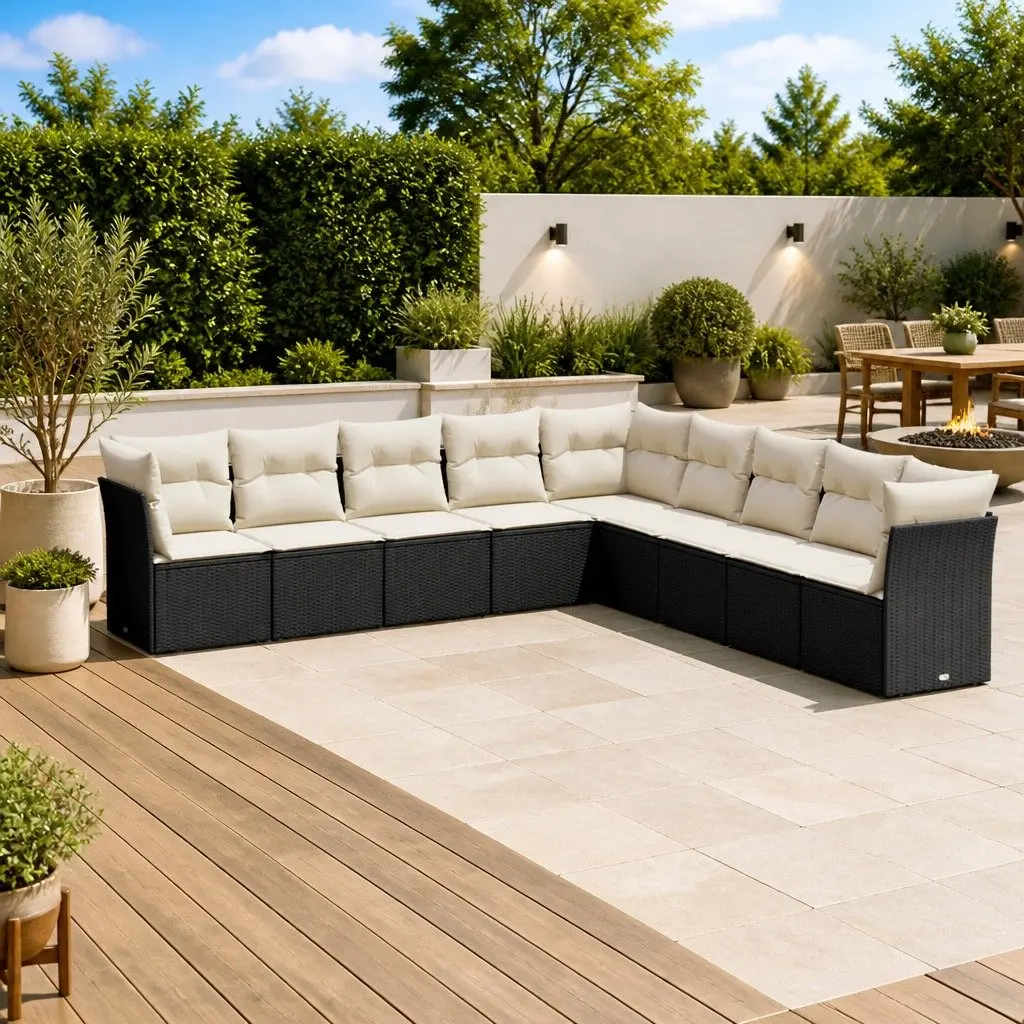 Garden Sofa Set 9 Piece Outdoor Furniture Patio Sectional Black PE Rattan