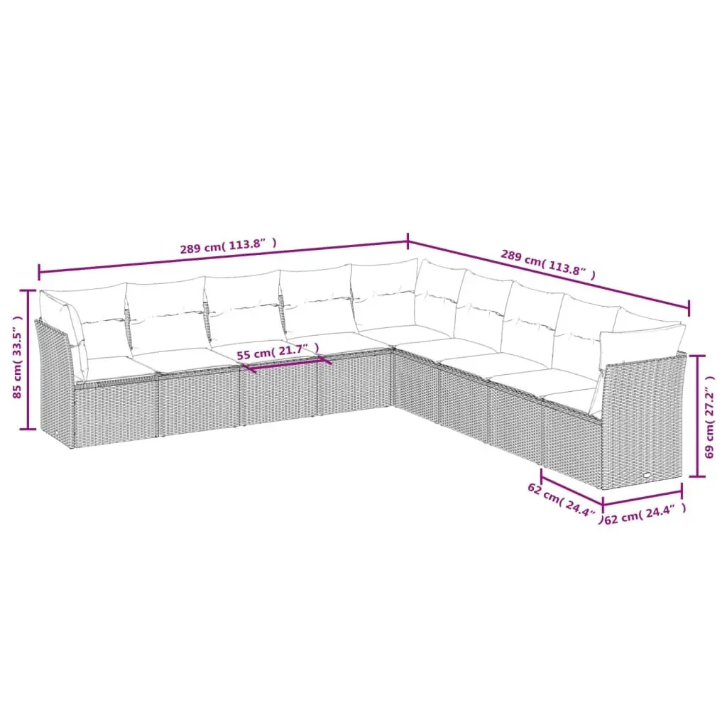 Garden Sofa Set 9 Piece Outdoor Furniture Beige Poly Rattan Patio Seating