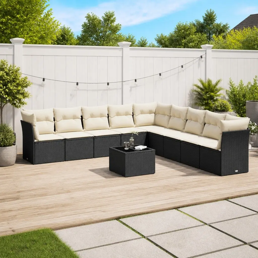 Garden Sofa Set Modular Outdoor Furniture 10 Piece Black Poly Rattan Patio Seating