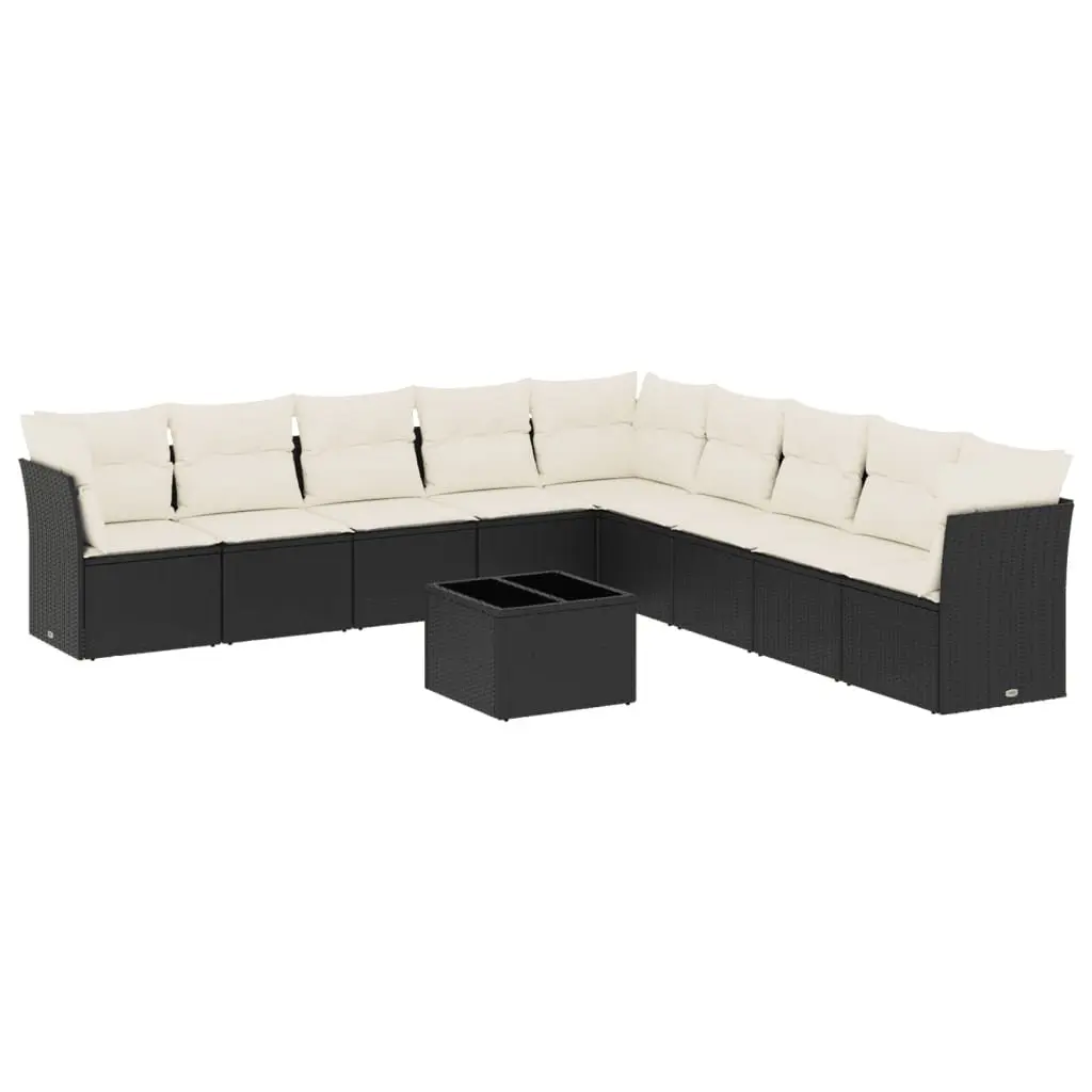 Garden Sofa Set Modular Outdoor Furniture 10 Piece Black Poly Rattan Patio Seating