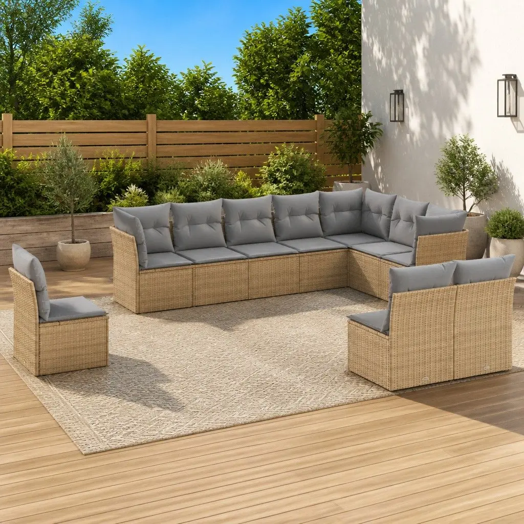 Garden Sofa Set 10 Piece Outdoor Furniture Beige Poly Rattan Patio Lounge