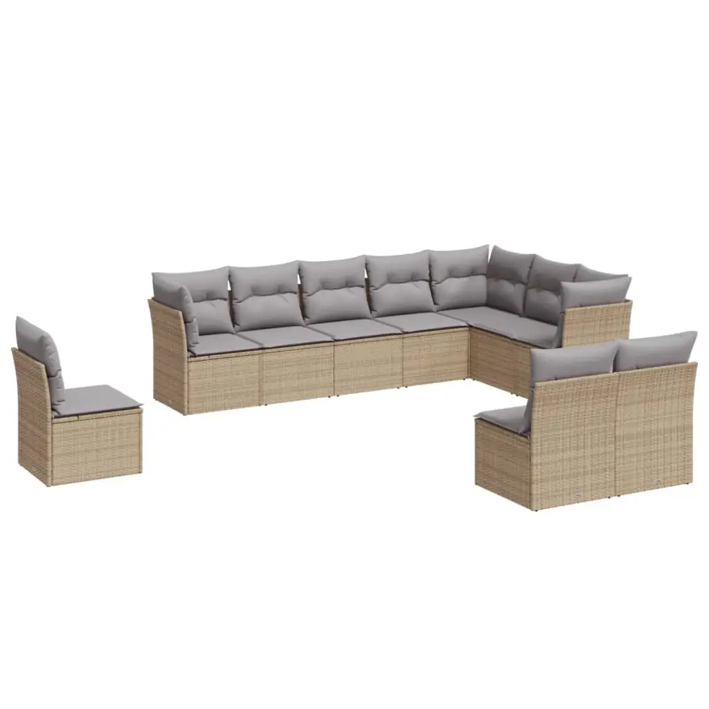 Garden Sofa Set 10 Piece Outdoor Furniture Beige Poly Rattan Patio Lounge