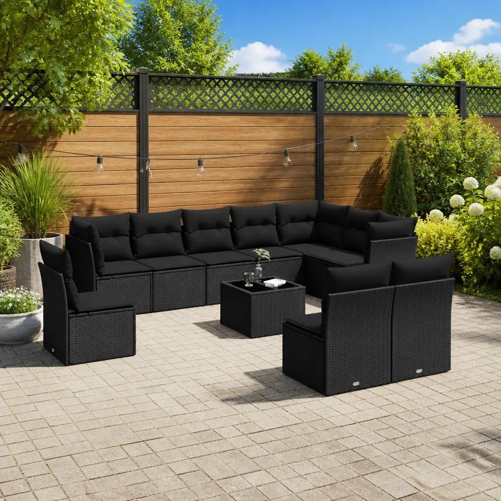 11 Piece Black Patio Sofa Set with Storage