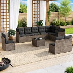 Comfortable 11-Piece Grey Outdoor Sofa Set
