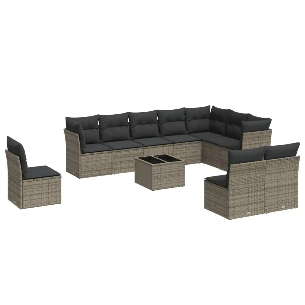 Garden Sofa Set 11 Piece Outdoor Furniture Modular Patio Lounge Grey Poly Rattan