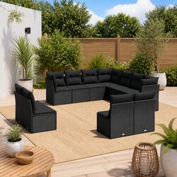 Reliable 11 Piece Black Rattan Sofa Set for Outdoor Comfort