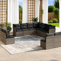 Garden Sofa Set 11 Piece Outdoor Furniture Grey Poly Rattan Modular Patio