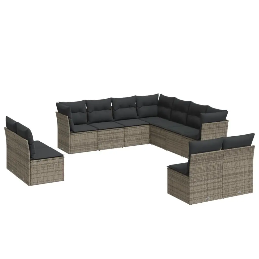 Garden Sofa Set 11 Piece Modular Outdoor Furniture Grey Poly Rattan