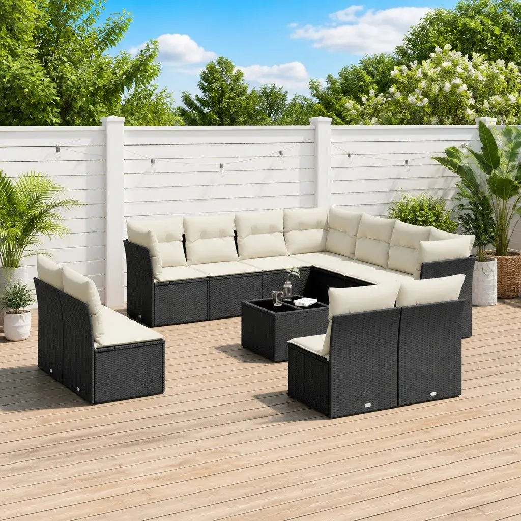 Garden Sofa Set Outdoor Furniture 12 Piece Black Poly Rattan Patio Seating